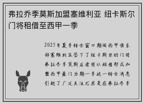 弗拉乔季莫斯加盟塞维利亚 纽卡斯尔门将租借至西甲一季